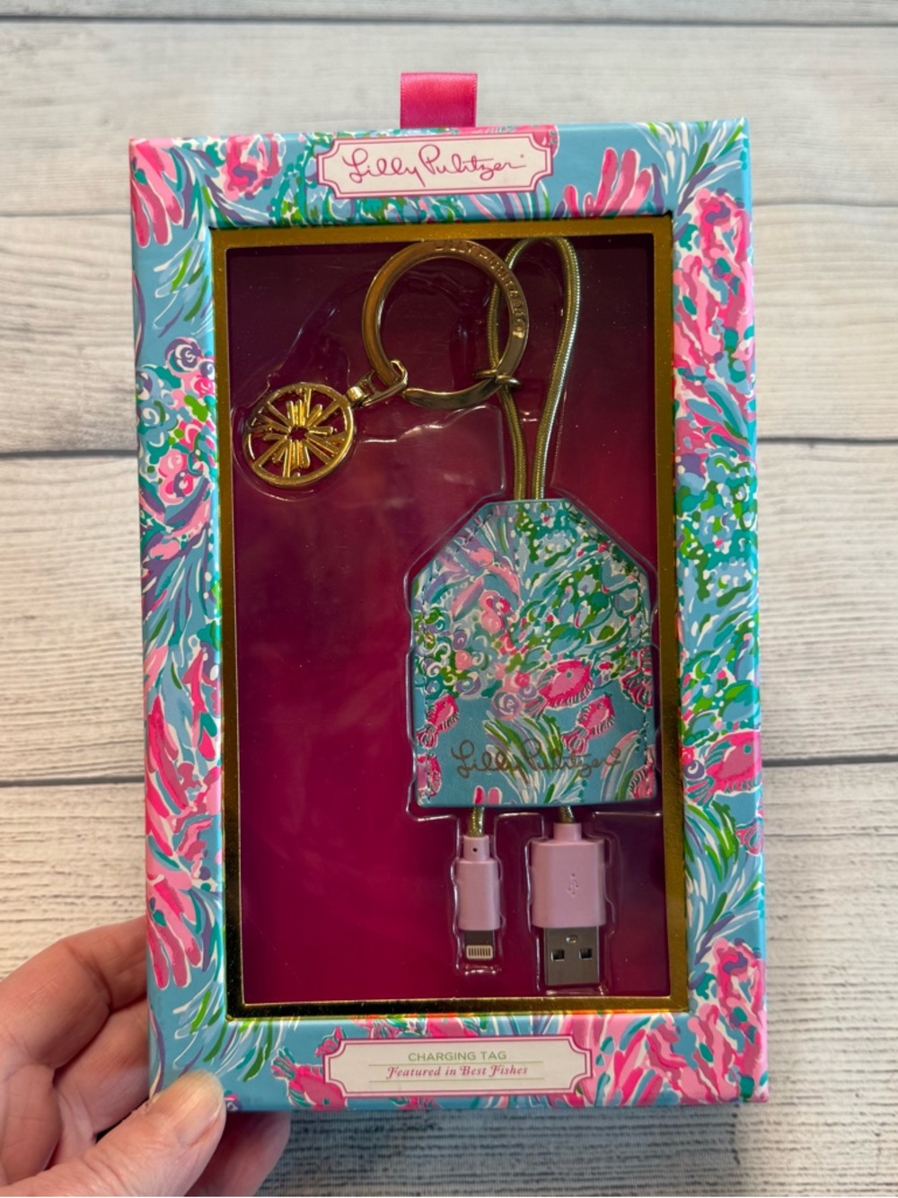 Lilly Pulitzer Floral Charging Tag & Keychain in Pink, Blue, Green